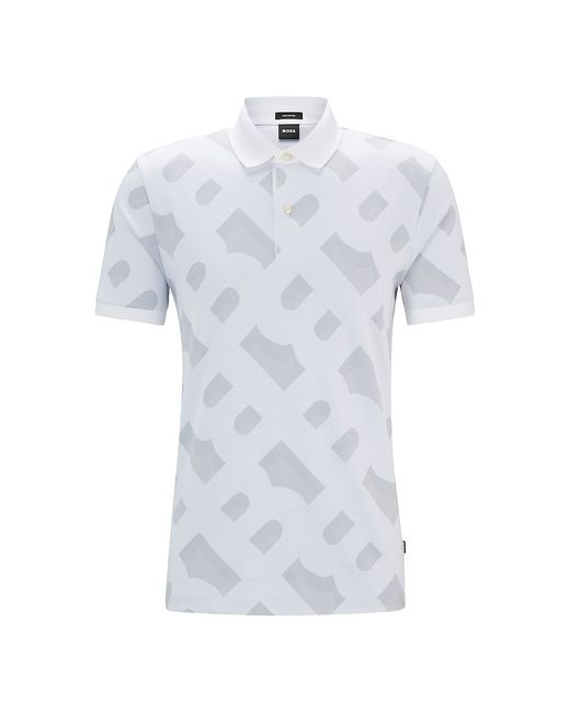 Boss Monogram-Jacquard Polo Shirt Mercerized Stretch Large
