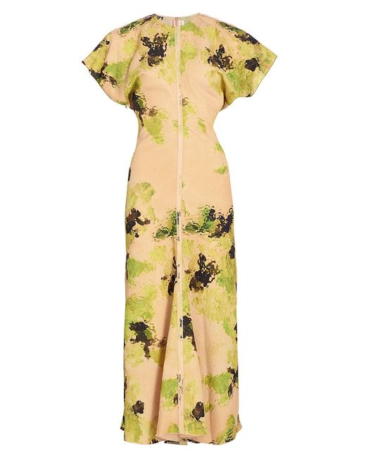 Victoria Beckham Floral Drape-Shoulder Maxi Dress