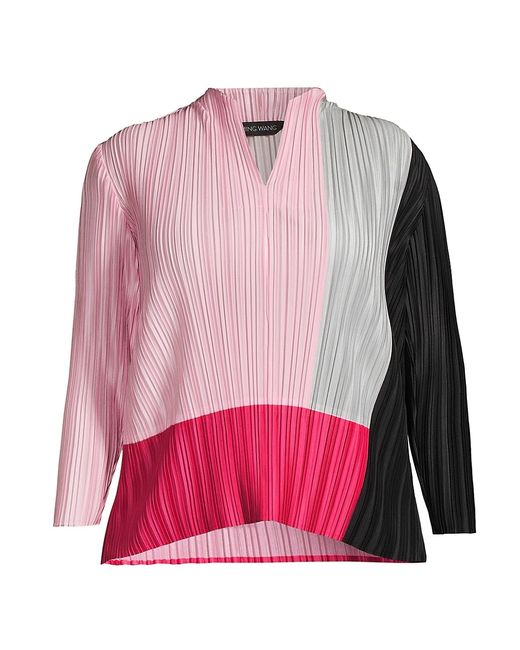 Ming Wang, Plus Size Pleated Colorblocked Blouse