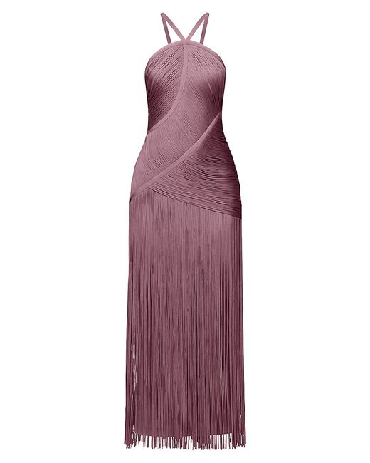 Hervé Léger Asymmetric Draped Fringe Halter Gown Large