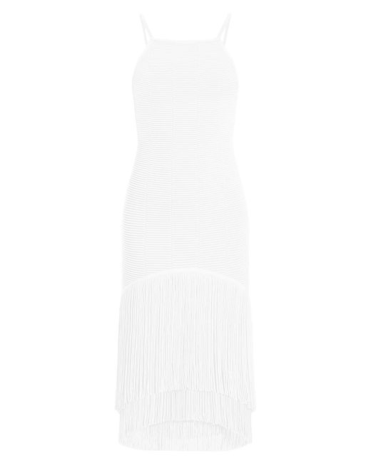 Hervé Léger Textured Sleeveless Fringe Midi-Dress Large