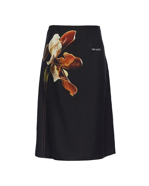 Prada Printed Twill Midi-Skirt