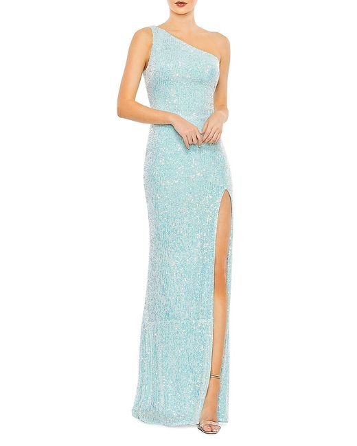 Mac Duggal Draped Sequined One-Shoulder Gown