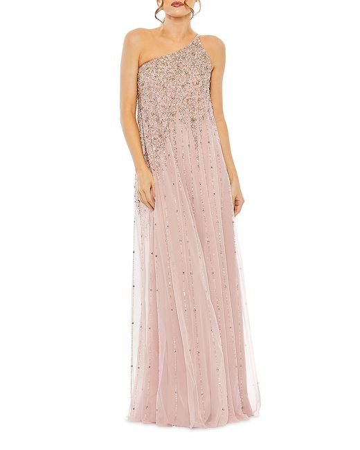Mac Duggal One-Shoulder Beaded Trapeze Gown
