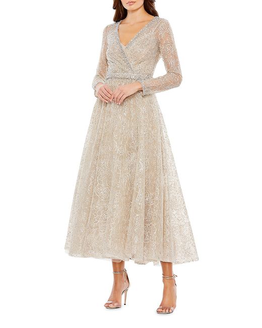 Mac Duggal Crystal-Embellished Long-Sleeve Midi-Dress