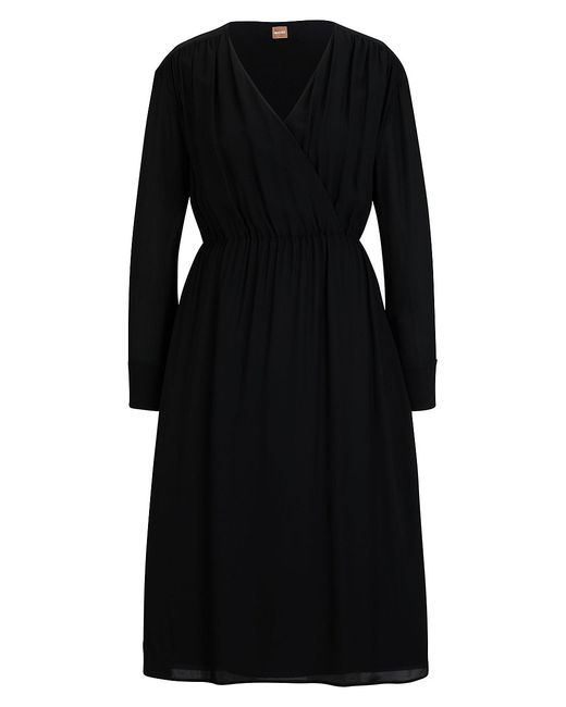 Boss Regular-Fit Dress with Wrap Front and Button Cuffs