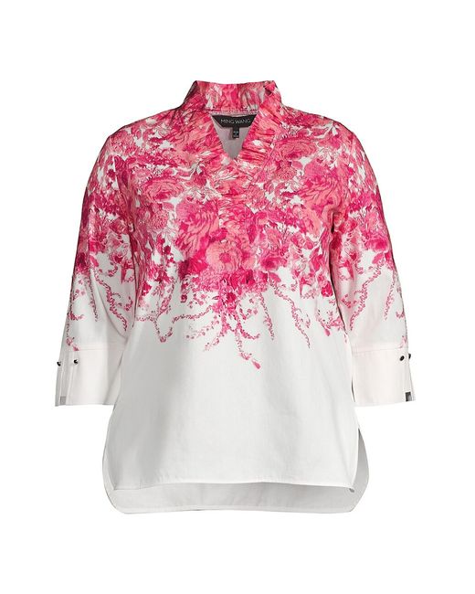 Ming Wang, Plus Size Ruffled Floral Blouse