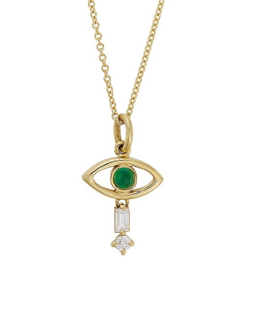 Ileana Makri 18K Yellow 0.09 TCW Diamond Emerald Eye Pendant Necklace