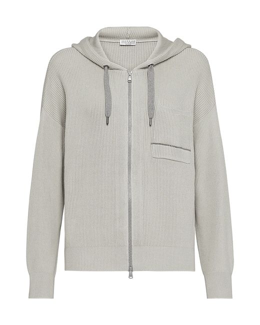 Brunello Cucinelli English Rib Hooded Cardigan with Shiny Detail