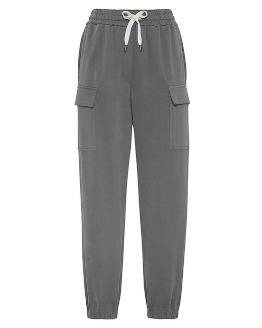 Brunello Cucinelli Smooth French Terry Cargo Trousers With Monili