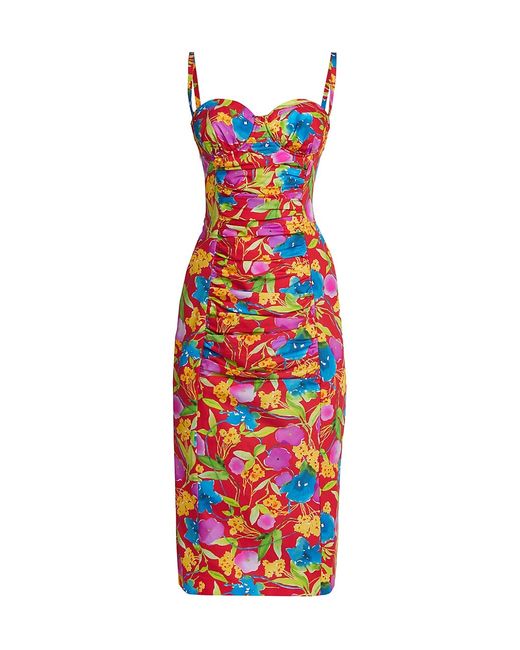 Carolina Herrera Ruched Floral Bustier Midi-Dress