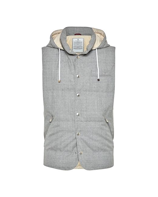 Brunello Cucinelli Virgin Wool Fresco Lightweight Down Vest with Detachable Hood XXXXXL