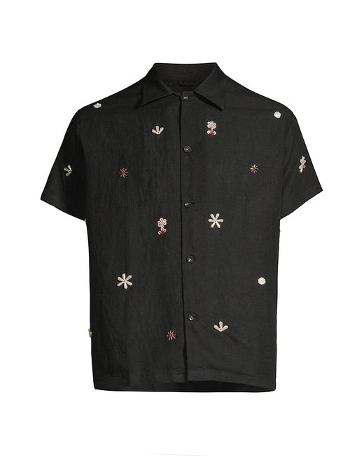 Harago Craft Heritage Embroidered Linen Button-Front Shirt Small