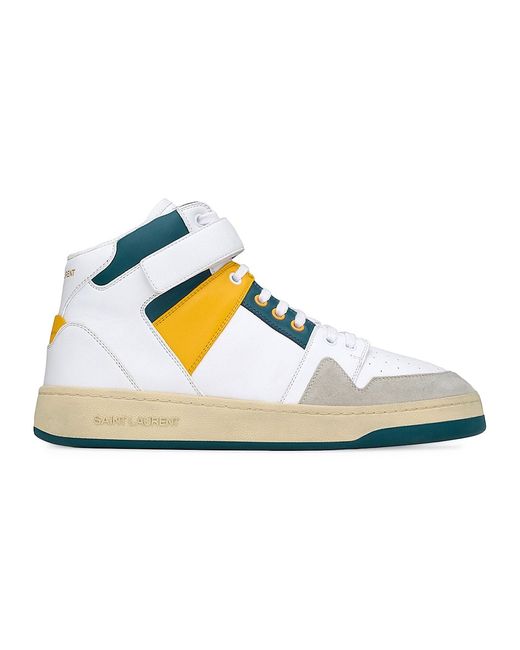 Saint Laurent Lax Mid Top Sneakers Smooth Leather and Suede
