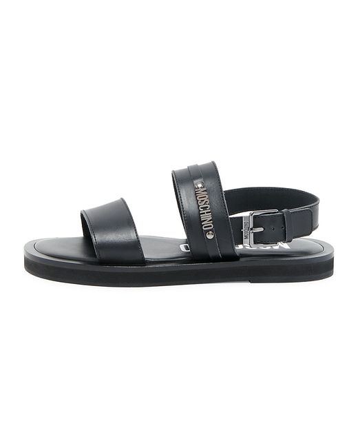 Moschino Logo-Engraved Buckle Leather Sandals