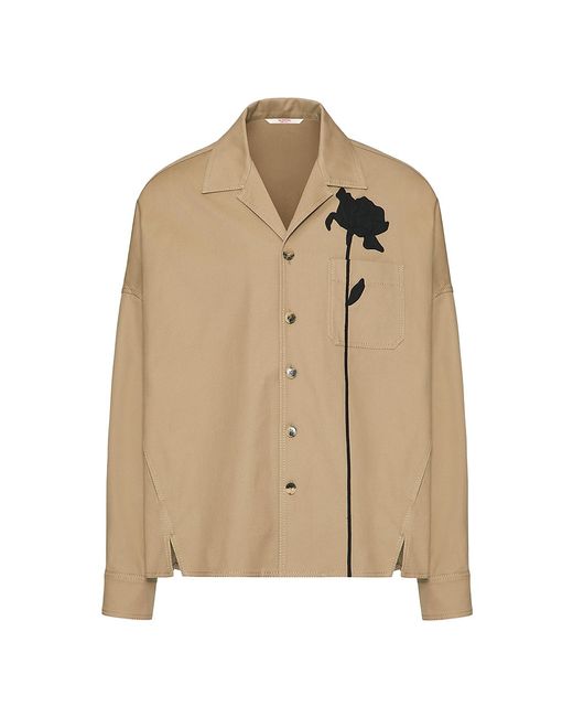 Valentino Garavani Stretch Cotton Canvas Shirt Jacket With Flower Embroidery