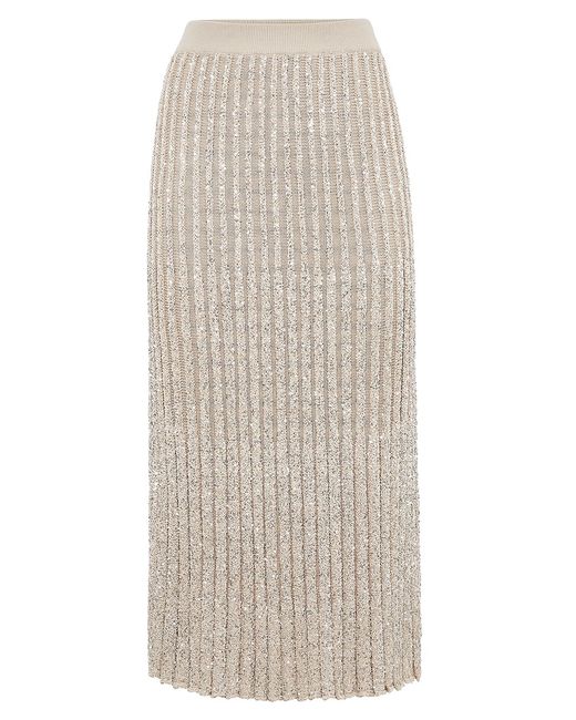 Brunello Cucinelli Cotton Dazzling Rib Knit Midi Skirt