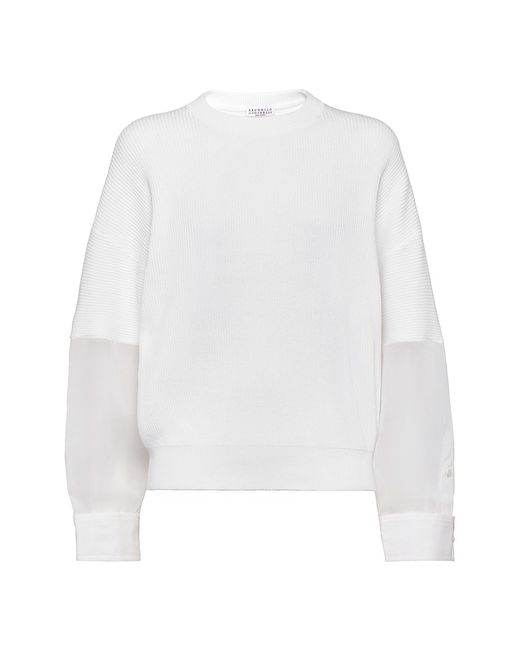 Brunello Cucinelli English Rib Knit Sweater with Organza Sleeves