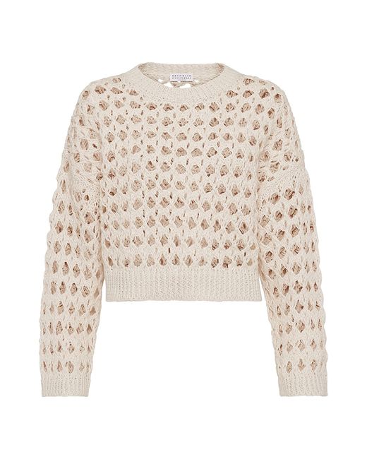 Brunello Cucinelli Jute and Cotton Cropped Mesh Sweater