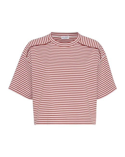 Brunello Cucinelli Striped Jersey T-Shirt with Monili