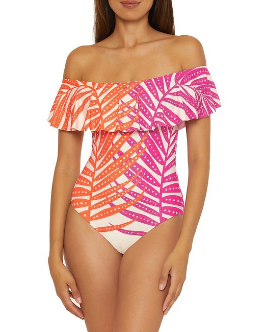 Trina Turk Sheer Tropics Off-The-Shoulder One-Piece Swimsuit