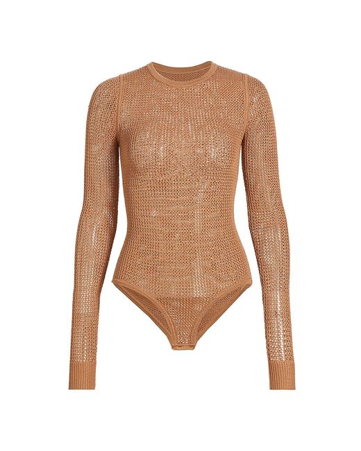 Michael Kors Collection Knit Mesh Long-Sleeve Bodysuit