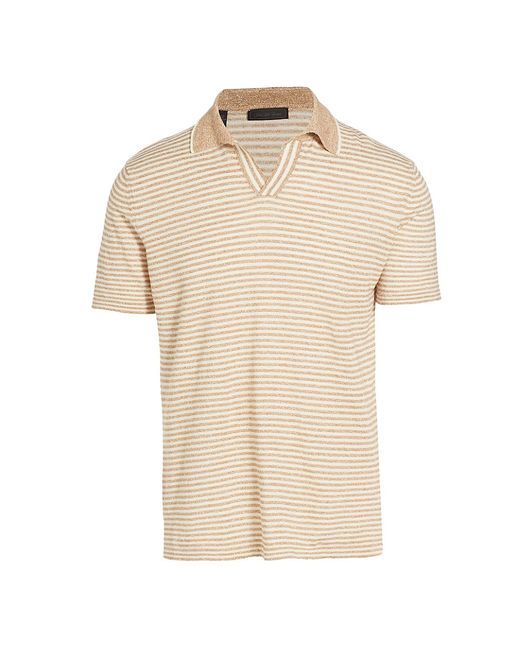 Saks Fifth Avenue COLLECTION Beach Striped Linen Cotton Knit Polo Shirt Small