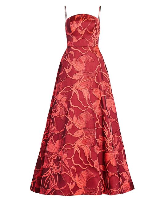 Amsale Floral Jacquard Sleeveless Gown
