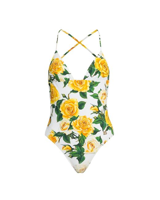 Dolce & Gabbana Floral Strappy One-Piece Swimsuit