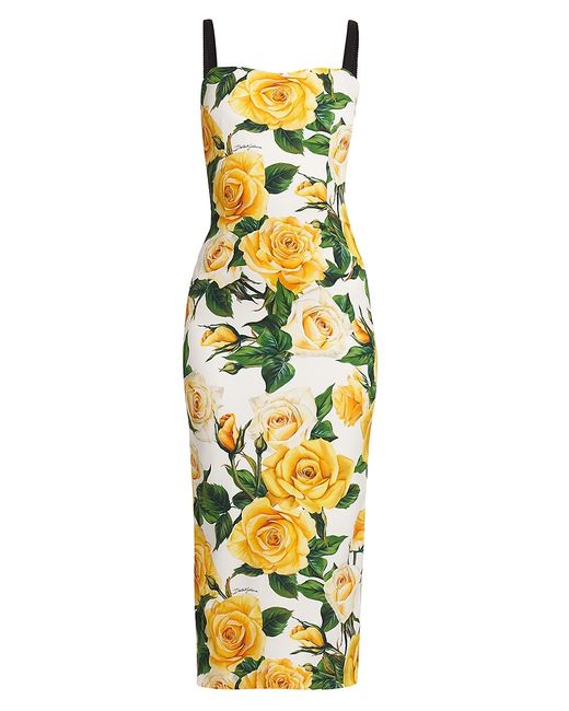 Dolce & Gabbana Rose Print Sheath Midi-Dress