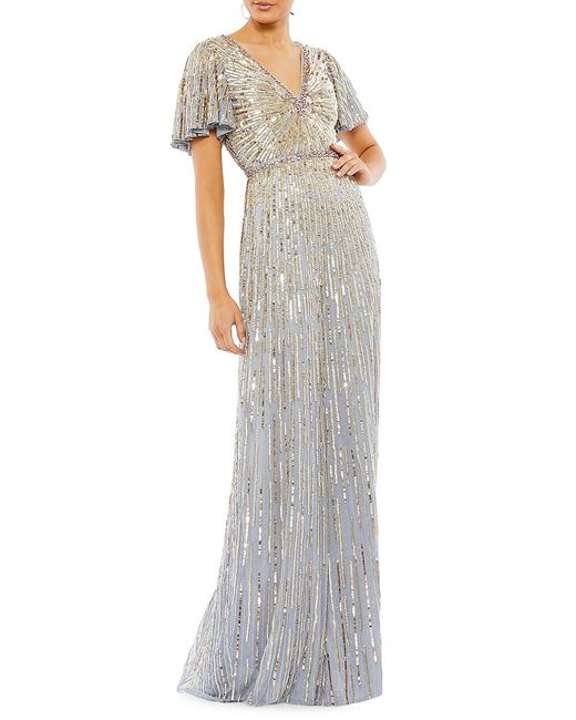Mac Duggal Sequined Butterfly-Sleeve Column Gown