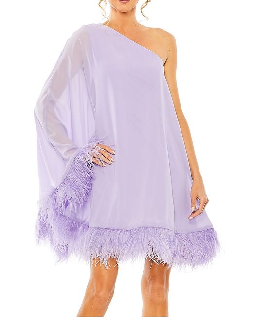 Mac Duggal Feather-Trimmed Trapeze One-Shoulder Dress