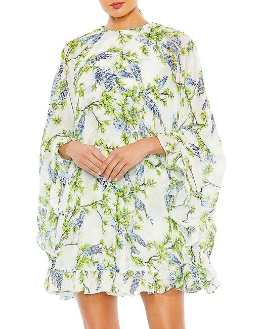 Mac Duggal Floral Cape-Sleeve Minidress