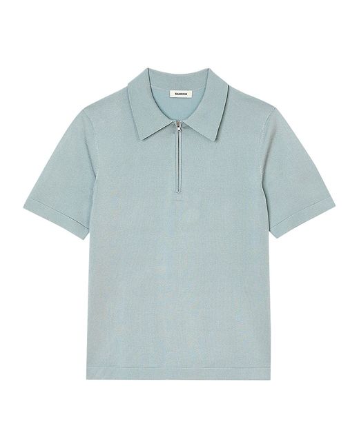 Sandro Knitted Polo Shirt with Zip Collar Large