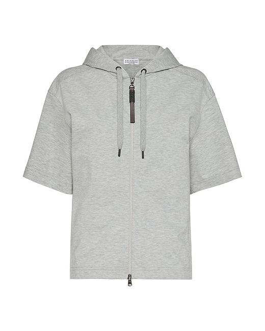 Brunello Cucinelli Couture Interlock Hooded Sweatshirt with Shiny Zipper Pull