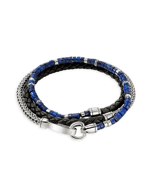 John Hardy Heishi Sterling Lapis Lazuli Braided Leather Wrap Bracelet
