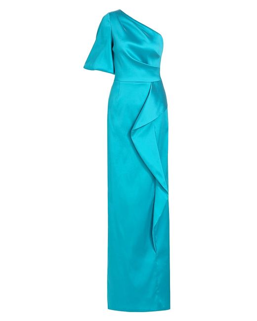 Teri Jon by Rickie Freeman Asymmetric Ruffle Column Gown