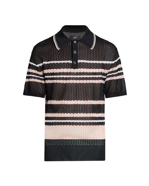 Amiri Striped Open-Knit Short-Sleeve Polo Shirt
