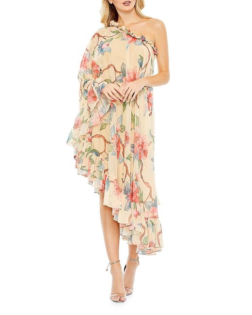 Mac Duggal Floral One-Shoulder Cape Dress