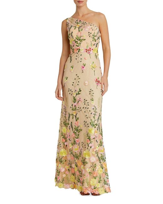 Mac Duggal One-Shoulder Floral Embroidered Gown