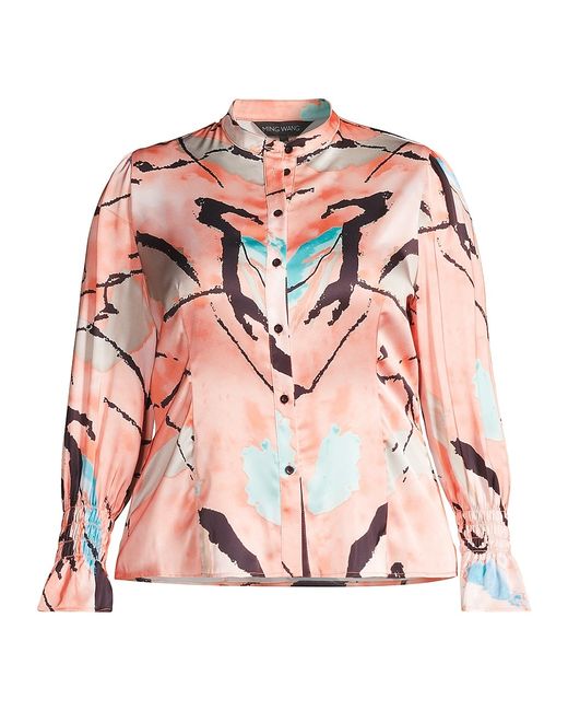 Ming Wang, Plus Size Plus Abstract Poet-Sleeve Blouse