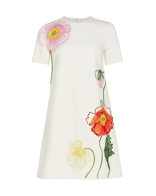 Oscar de la Renta Painted Poppies Embroidered Shift Dress