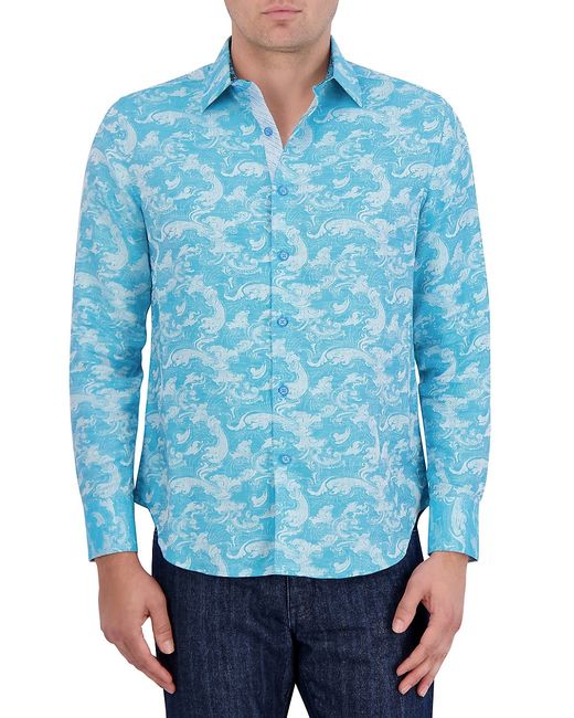 Robert Graham Poseidon Jacquard Linen Cotton-Blend Shirt Small