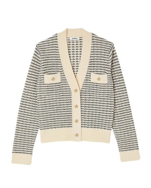 Sandro Octobre Striped Knitted Cropped Cardigan