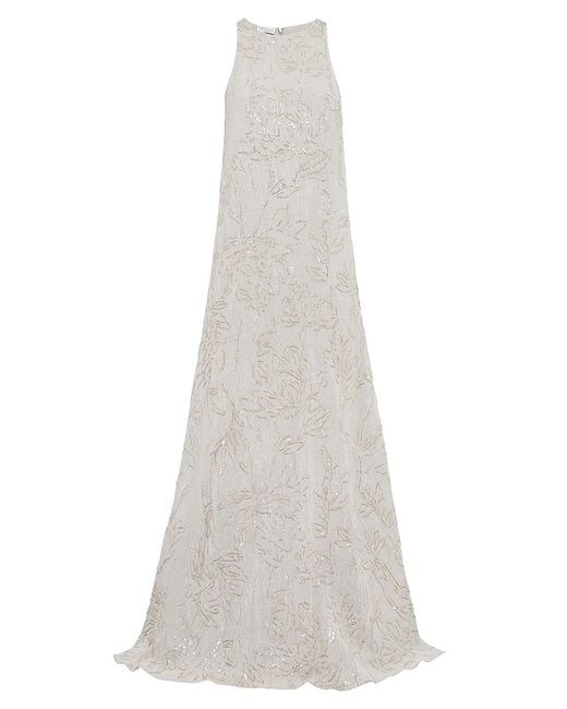 Brunello Cucinelli Gauze Dress With Dazzling Flower Embroidery