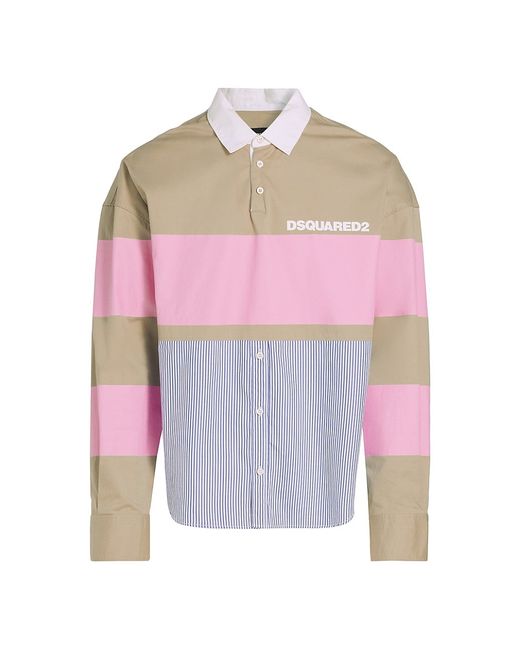 Dsquared2 Striped Cotton Long-Sleeve Polo Shirt Large