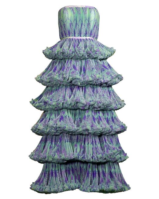 Hutch Giada Floral Mesh Ruffle Gown