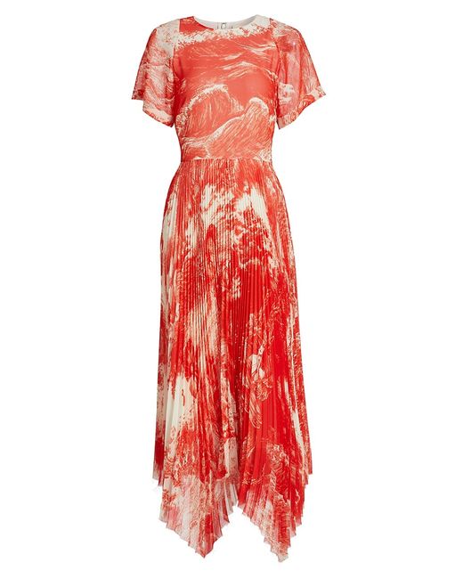 Jason Wu Collection Oceanscape Pleated Handkerchief Midi-Dress