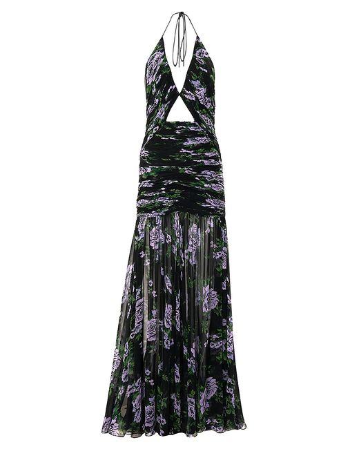 Carolina Herrera Floral Halter Cut-Out Gown