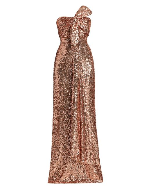 Badgley Mischka Strapless Sequined Bow Gown
